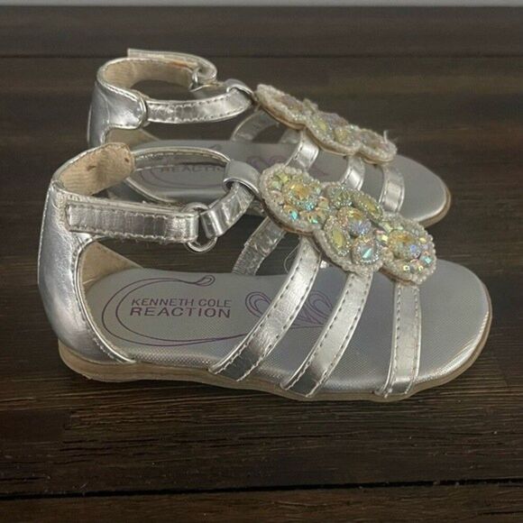 Kenneth Cole Reaction Silver Grecian Gladiator Bejeweled Sandals Baby 5 - Picture 3 of 5